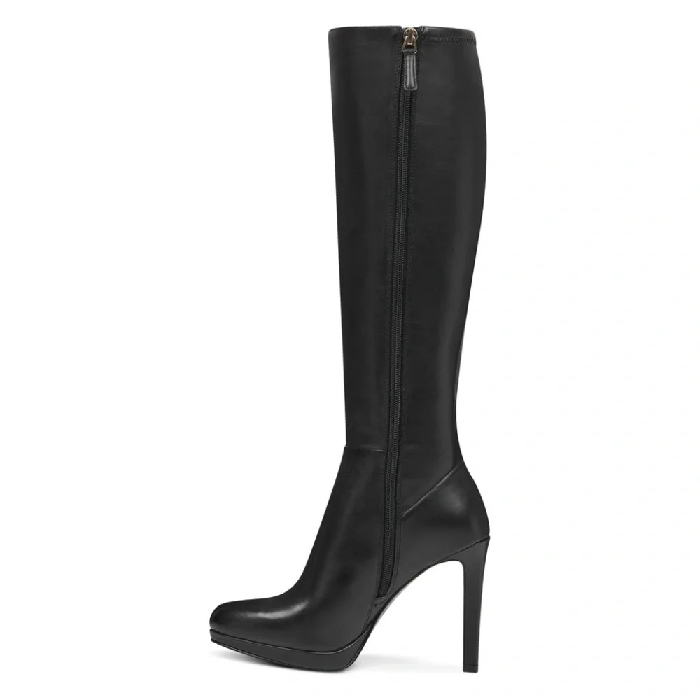 NINE WEST Black Platform Suede Stiletto Knee-Length Tall Leather Boots Shoes 7.5